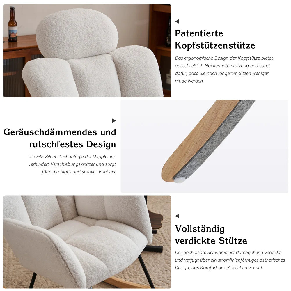 Modern Swing Chair in Teddy Fabric with Tufted Cover Upholstered Seathigh backrest for Living and Bedroom