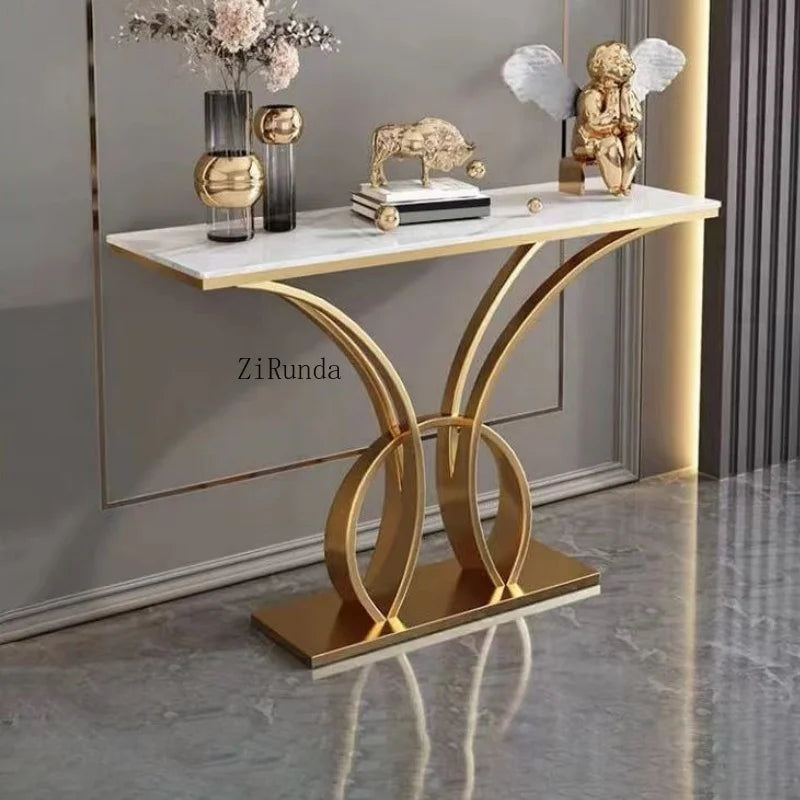 Narrow Gold Art Console Table Simple European Living Room Luxury Gold Corridor Console Table