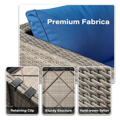 7-Piece Gray Rattan Patio Furniture Sets, Outdoor Conversation Sofa Sets with Water Resistant Blue Cushions &, Customized
