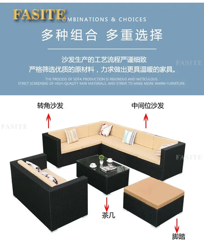 Outdoor rattan sofa, rainproof and sunscreen woven three piece set, tea table combination, outdoor furniture