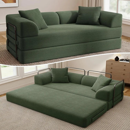5-in-1 Convertible Sofa Bed Pull-Out Sleeper 70in High-Density Sponge Corduroy Futon Living Room Gray Customized