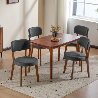 Oak Wooden Dining Chairs Set of 4, Mid-Century Modern Linen Upholstered Kitchen Chair with Solid Wood
