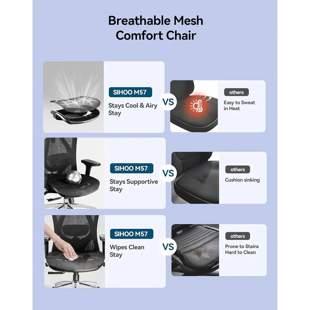 Ergonomic High-Back Mesh Office Chair with 3D Armrests, Lumbar Support, Adjustable Seat, Comfortable for Big & Tall, Supports Up