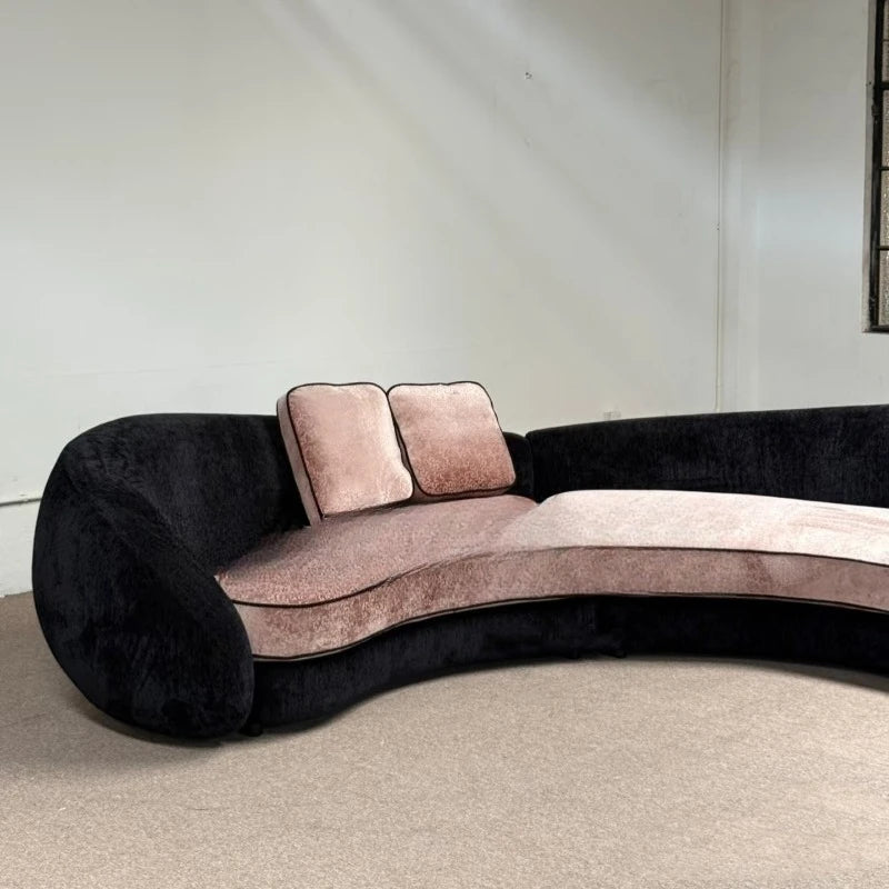 Retro old money wind curved design special-shaped large flat-layer fabric sofa lamb wool semi-circular moon sofa