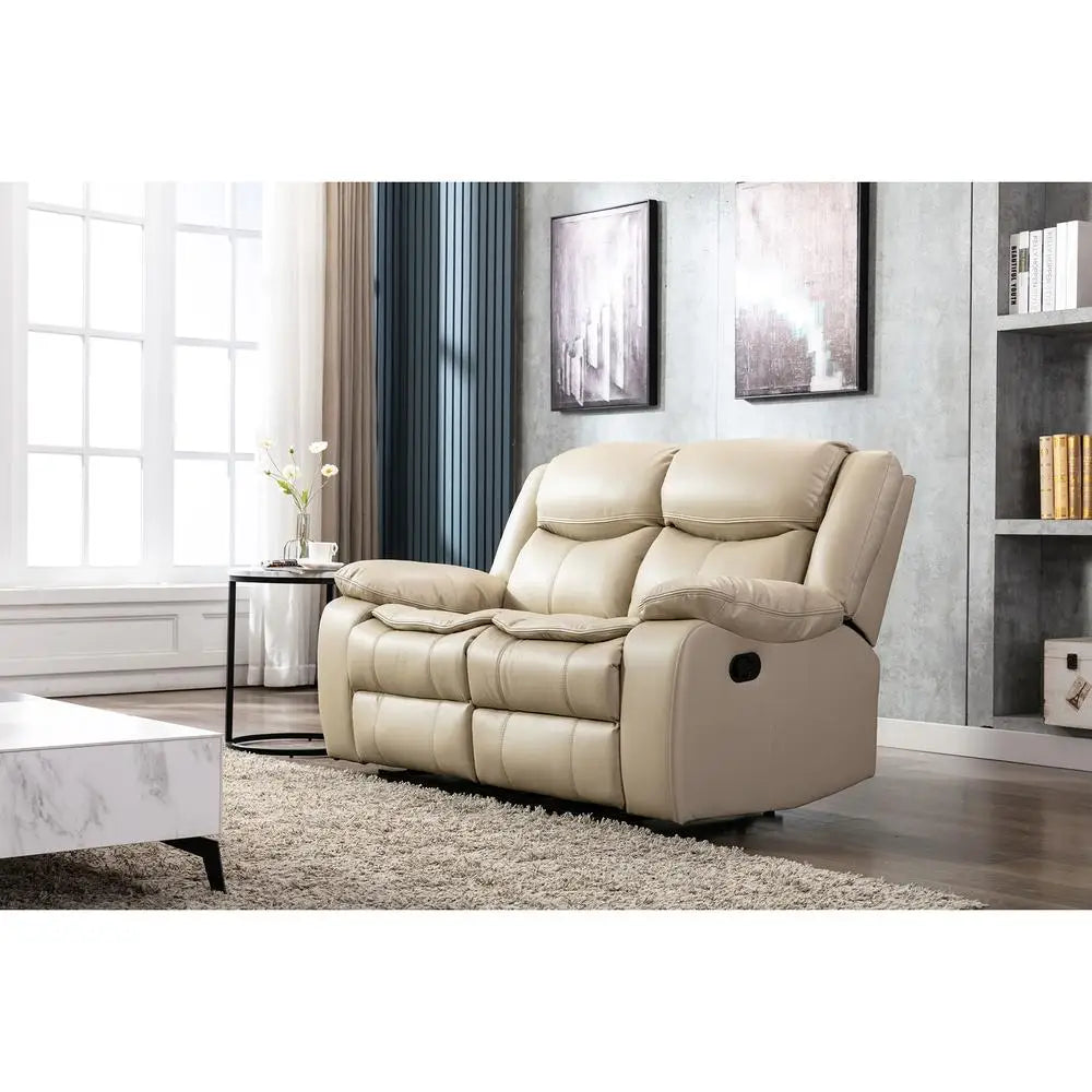 Cream Manual Recliner Loveseat Sofa Set 1+2+3 Seater Pillow Top Arms Pocket Spring Seating Leather Upholstery