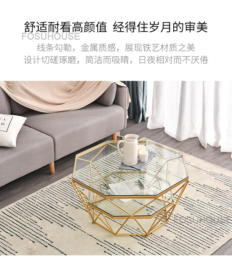 Nordic Glass Living Room Coffee Tables Light Luxury Modern Toughened Glass Bedroom Corner Table Iron Coffee Table Home Furniture