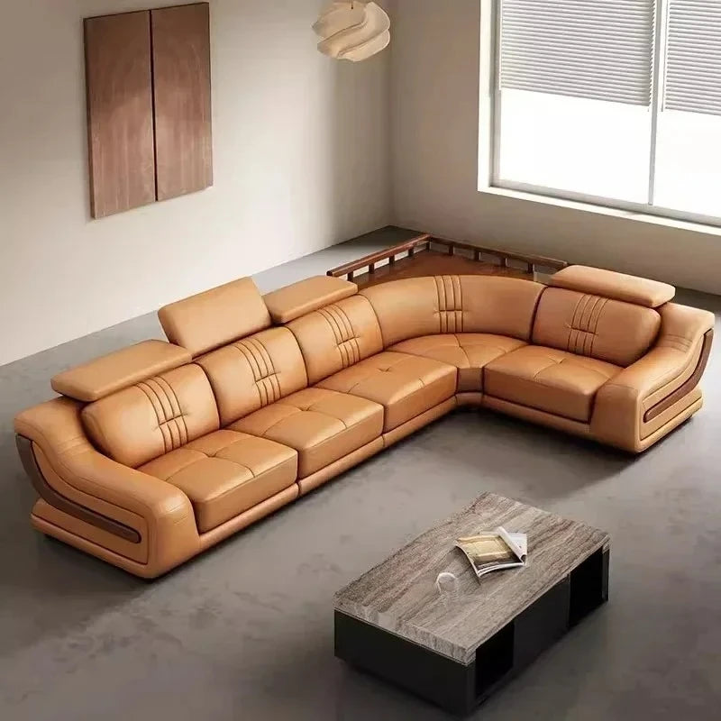 MANBAS Premium Italian Genuine Leather Sofa Sets Big Sectional Couch Living Room Sofas With Adjustable Headrests Home Furniture