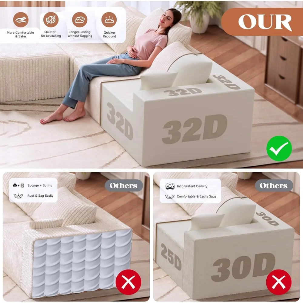 109.5" Modular Sectional Sofa, Modern L-Shape Cloud Sectional Couch with Deep Seat, Comfy Corduroy Fluffy Couch for Living Room