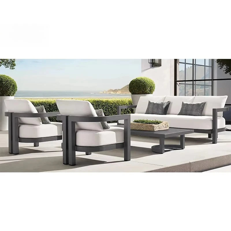 Backyard Poolside Lounge Luxury Corner Outdoor Couch Sectional Teak Wood Rattan Rope Aluminum Modern Outdoor Garden Sofa Set