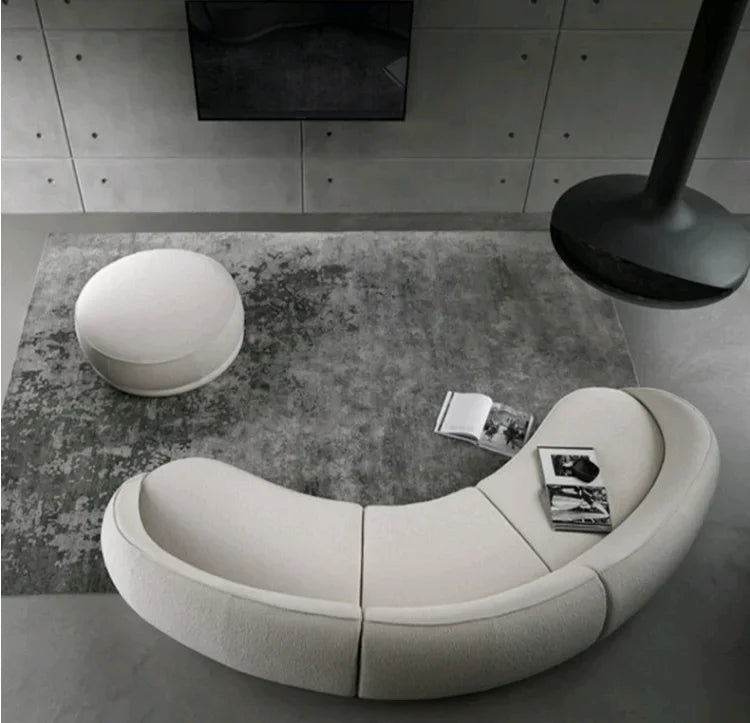 Sili Style Living Room Moon Faux Leather Fabric Nordic Designer Semi-Arc Light Luxury Cashew Curved Sofa living room furniture