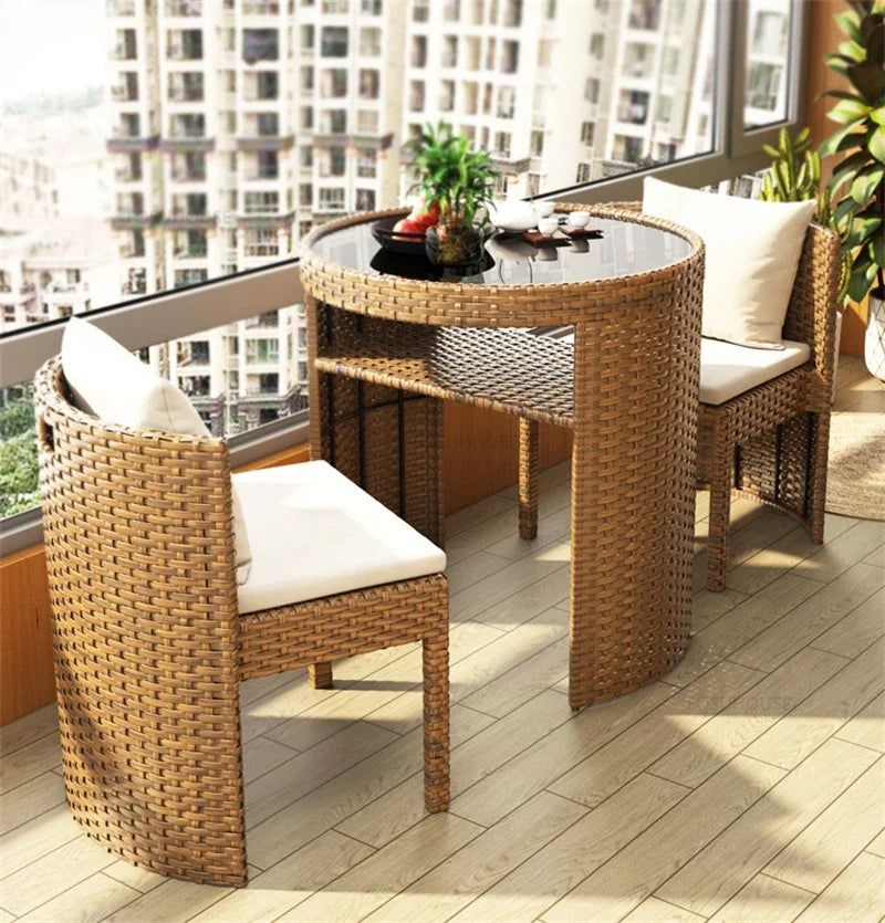 Nordic Rattan Garden Furniture Sets Outdoor Furniture Simple Courtyard Balcony Table and Chair Set Bistro Dining Table Chair Set