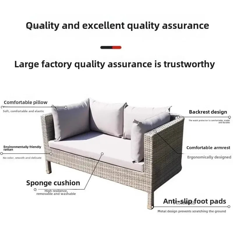 Nordic Outdoor Garden Sofas Leisure PE Rattan Garden Terrace Sofa Chair Set Courtyard Balcony Double Sofa Outdoor Furniture GG A