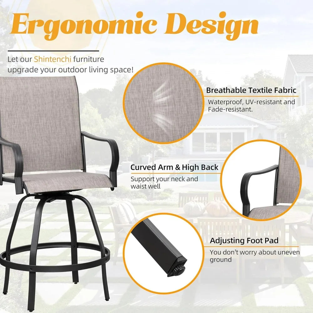 2 Piece Patio Swivel Bar Stools, Outdoor Height Bar Patio Stools& Bar Chairs Set of 2 with High Back, - Hot Sale