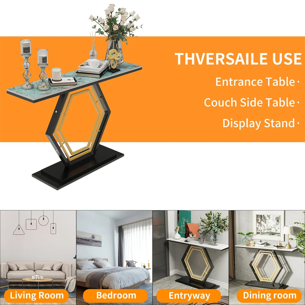 LUVODI Console Table for Entryway with Geometric Base Sleek Sintered Stone Top Long Accent Table for Hallway,Foyer Decor,Stora