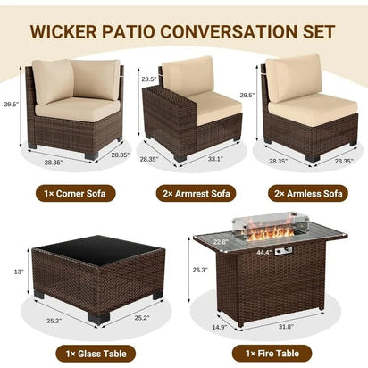 7 PCS Outdoor Sectional Conversation Set with 44