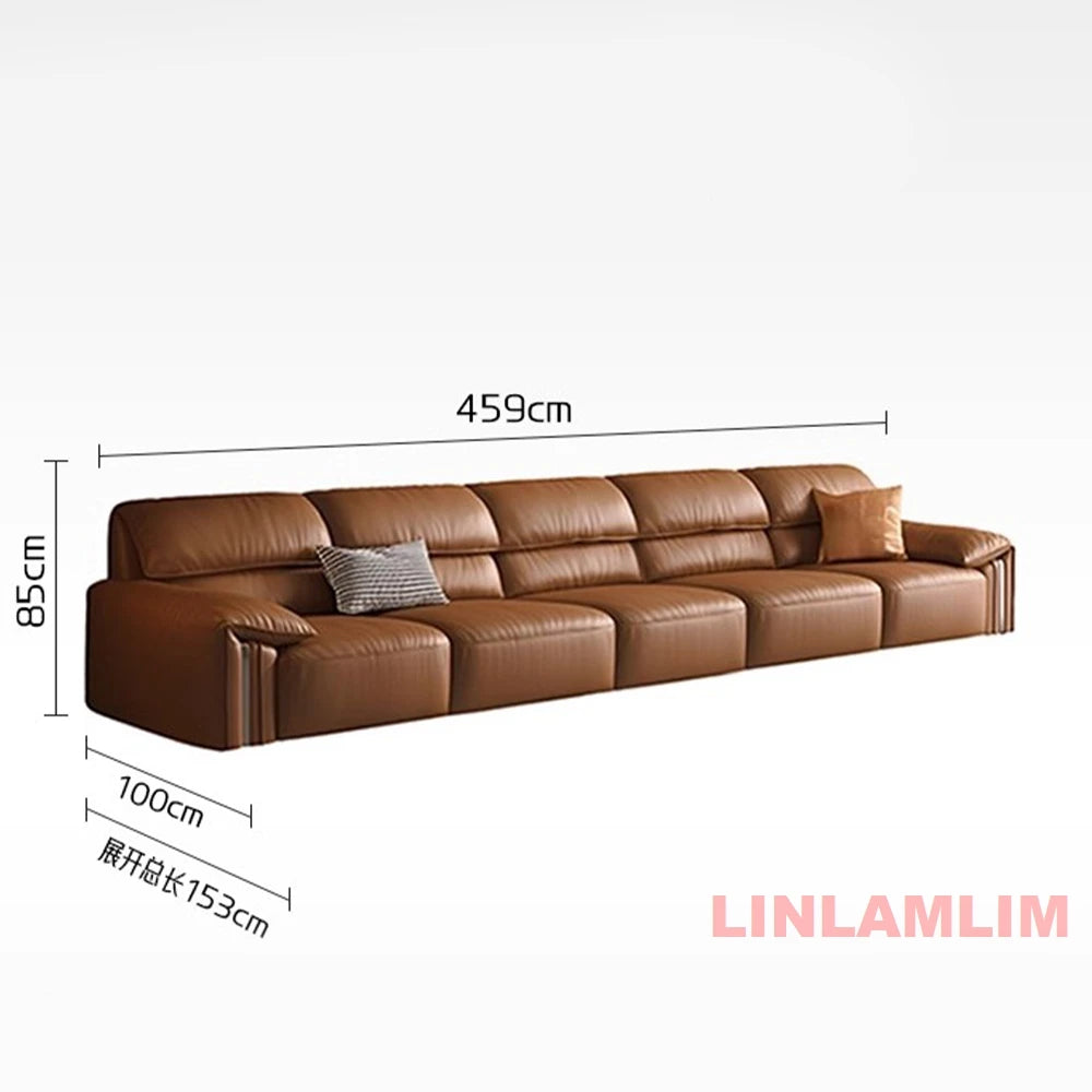 Modern Convertible Genuine Leather Sofa Bed – Multi-functional Electric Sleeper Couch with Adjustable Seats & Wide Chaise Lounge