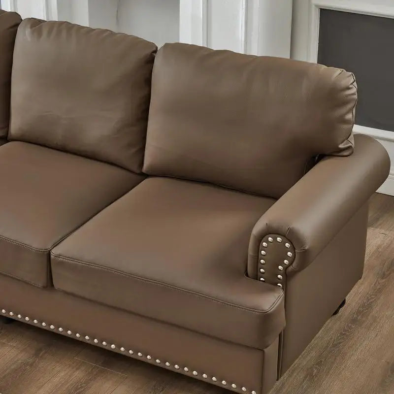 Modern Classic Design 2+3 Seater Loveseat & Sofa Leather Couch, Upholstered Imitation Cowhide Leather in Brown