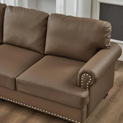 Modern Classic Design 2+3 Seater Loveseat & Sofa Leather Couch, Upholstered Imitation Cowhide Leather in Brown