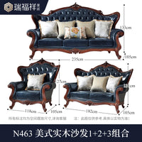 American all-solid wood leather sofa combination living room furniture large apartment European style