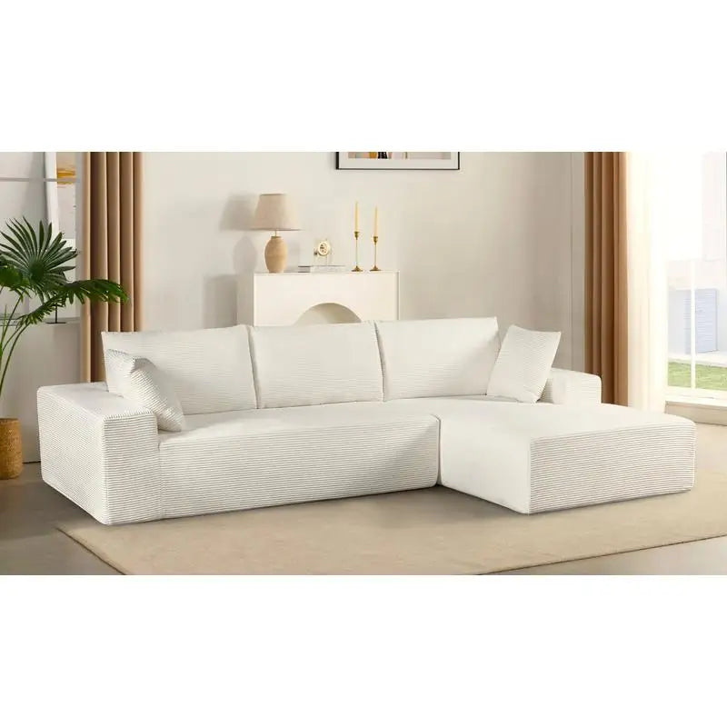 Convertible Sectional Sofa in Soft Corduroy, Modern Comfy Couch with Full Foam Cushioning, Cozy Sleeper for Living Room or