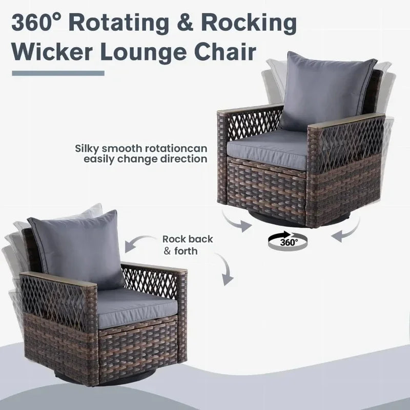7-Piece Outdoor Patio Furniture Set with Swivel Glide Chairs, Ottomans, Sofa, Loveseat, and Dining Table for All-Weather Use