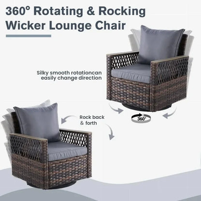 7-Piece Outdoor Patio Furniture Set with Swivel Glide Chairs, Ottomans, Sofa, Loveseat, and Dining Table for All-Weather Use