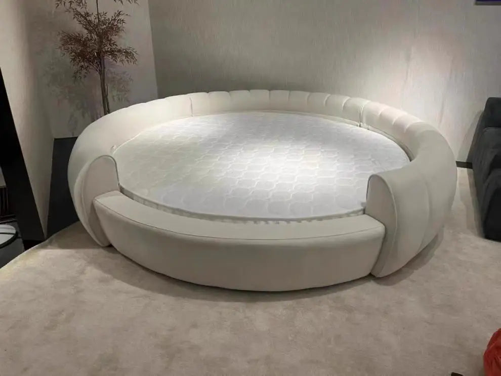 Round Double Bed Upholstered Bed Wooden Frame Family Hotel Princess Bedroom Bed