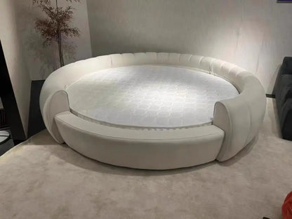Round Double Bed Upholstered Bed Wooden Frame Family Hotel Princess Bedroom Bed