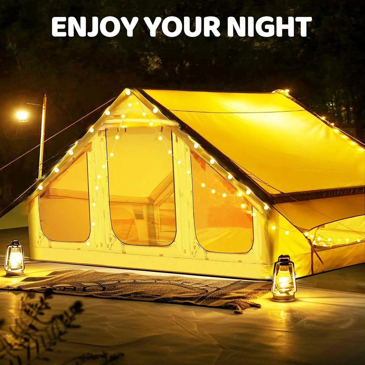 4-6 Person Inflatable Tent - Quick Setup Air Tent with Stove Jack, 420D Oxford (PU2000), 15cm Air Beams, 2 Doors & Windows