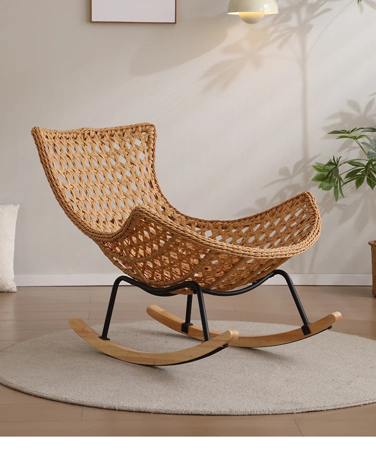 Modern Rocking Lounge Chair for Balcony Woven Rattan Lobster Chair Indoor Swing Seat Comfortable Single Sofa for Living Room
