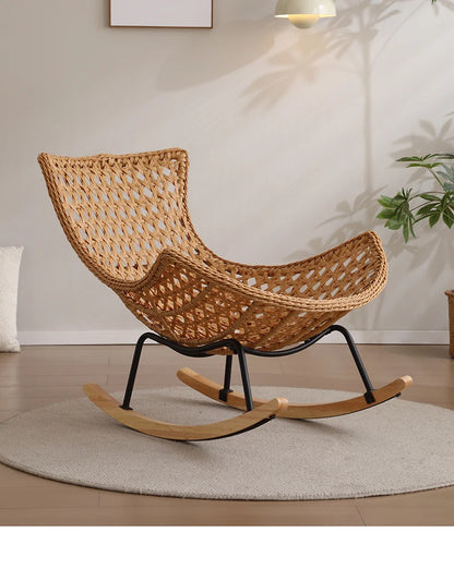 Modern Rocking Lounge Chair for Balcony Woven Rattan Lobster Chair Indoor Swing Seat Comfortable Single Sofa for Living Room