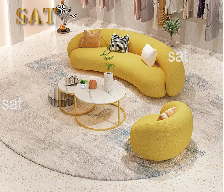 Nordic Arc Velvet Fabric Sofa Set for Living Bedrooms Hotels-Three-Seater Beauty Salon Sofa From Clothing Store