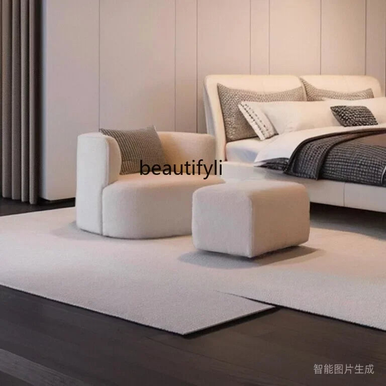 Nordic Light Luxury Cream Style Single Lambswool Couch Home Living Room Bedroom Couch Designer Chair