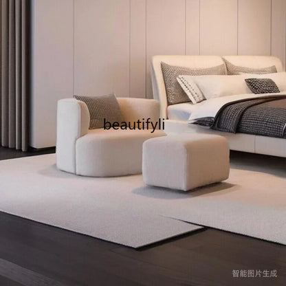Nordic Light Luxury Cream Style Single Lambswool Couch Home Living Room Bedroom Couch Designer Chair