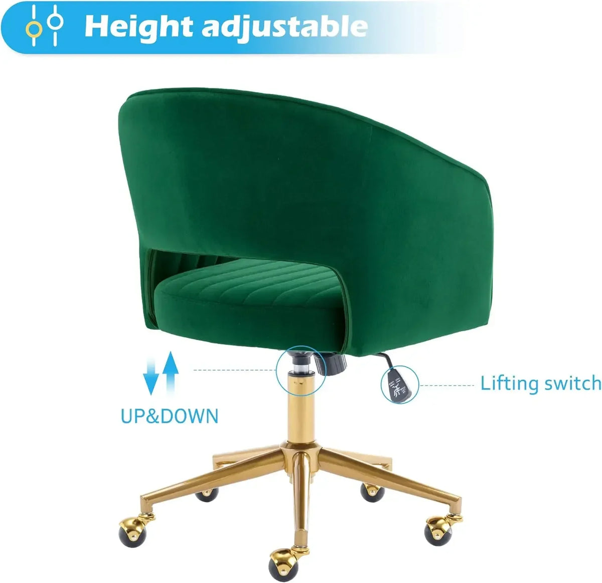 High quality  Home Office Chair Swivel Velvet Desk Chair Accent Armchair Upholstered Modern Tufted Chairs with Gold Base for Gir
