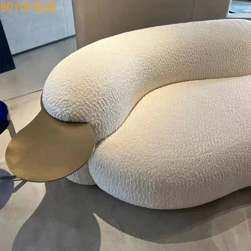 Modern light luxury fashion Italian curved pea pod sofa lamb wool fabric three-person sofa living room furniture