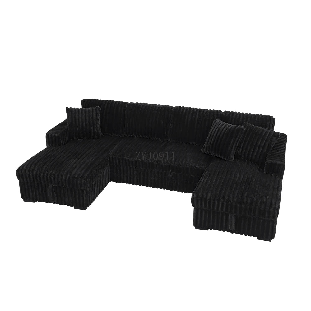 U-chair, 122-in-2 pull-out bed, living room with double storage sectional plush corduroy sofa