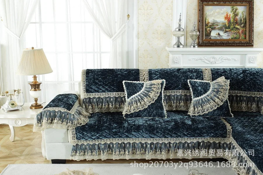 New Model European-style Thick Diamond Velvet Sofa Cover Four Season Universal Anti Slip And Dustproof Solid Color Sofa Cushion