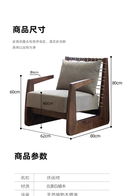 Medieval Style Solid Wood Rope Leisure Chair Retro Single Sofa Chair Wabi-sabi High-end Home Cafe Rattan Single Chair