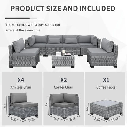 gray outdoor wicker 7-piece patio sectional sofa set with washable cushions