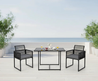 3-Piece Outdoor Dining Set with Folding Chairs, Cozy Cushions, and Tempered Glass Table for Backyard and Poolside