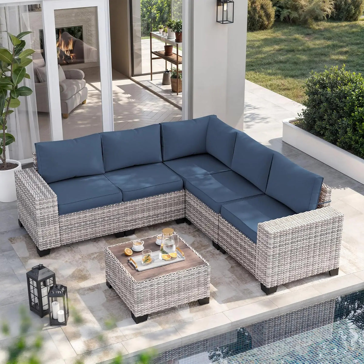 Outdoor PatioLix Furniture Set Wicker Rattan Sectional Sofa Set, Patio Conversation Set