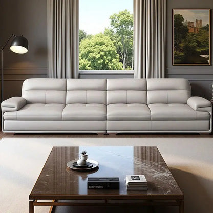 Leather sofa modern large living room straight row minimalist small apartment combination