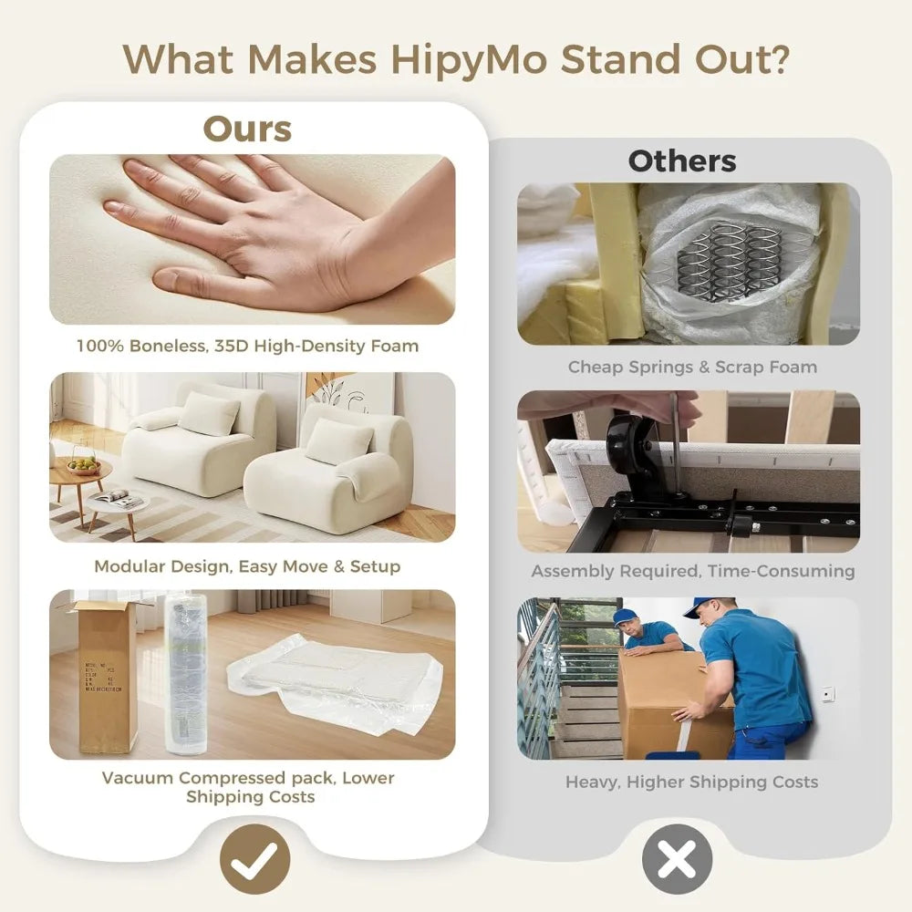 79" Boneless Cloud Couch, Modular Sectional Sofa with Throw Pillows, Deep Seat Sectional Sofa 2 Seater for Living Room