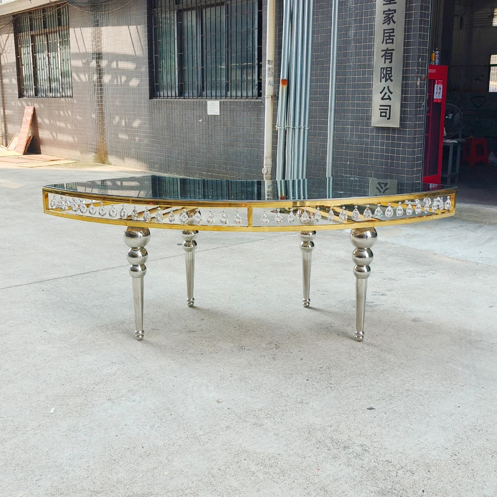 Luxury Stainless Steel Moon Table Half Round Hotel Event Serpentine Wedding Table