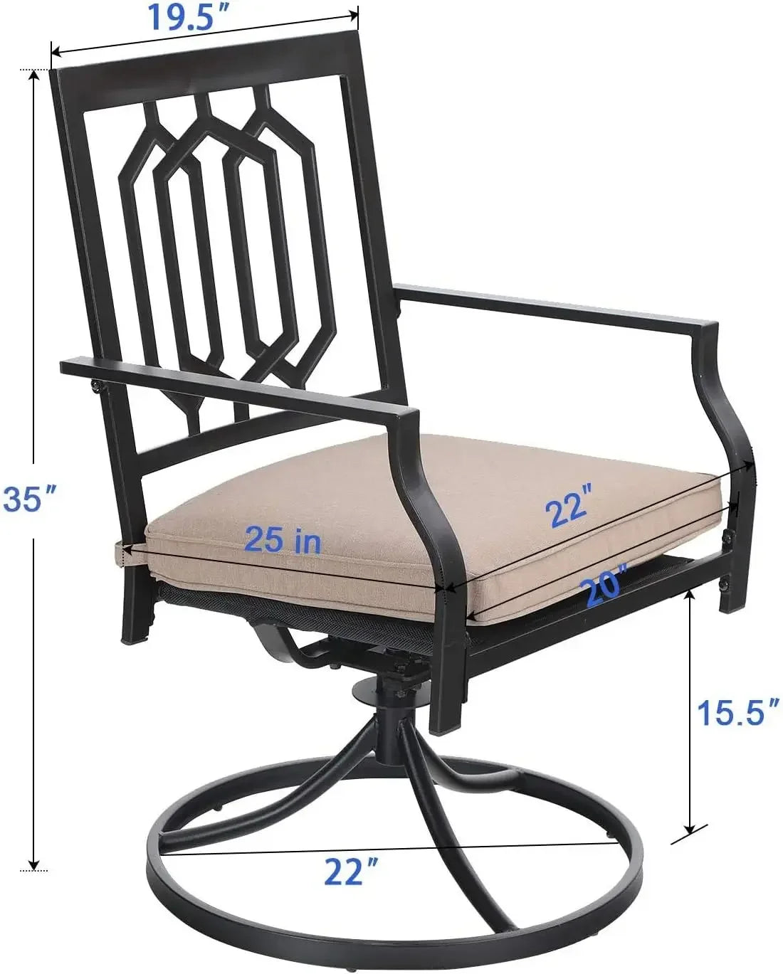 Outdoor Metal Swivel Chairs Set of 2 Patio Dining Chair with Cushion Furniture Set for Garden Backyard Bistro