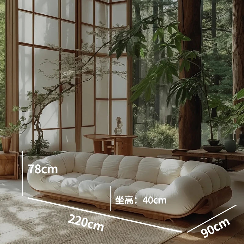 Log sofa light luxury cream wind wabi sabi large flat luxury living room sofa