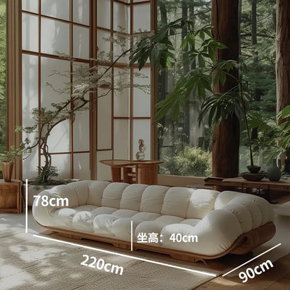 Log sofa light luxury cream wind wabi sabi large flat luxury living room sofa