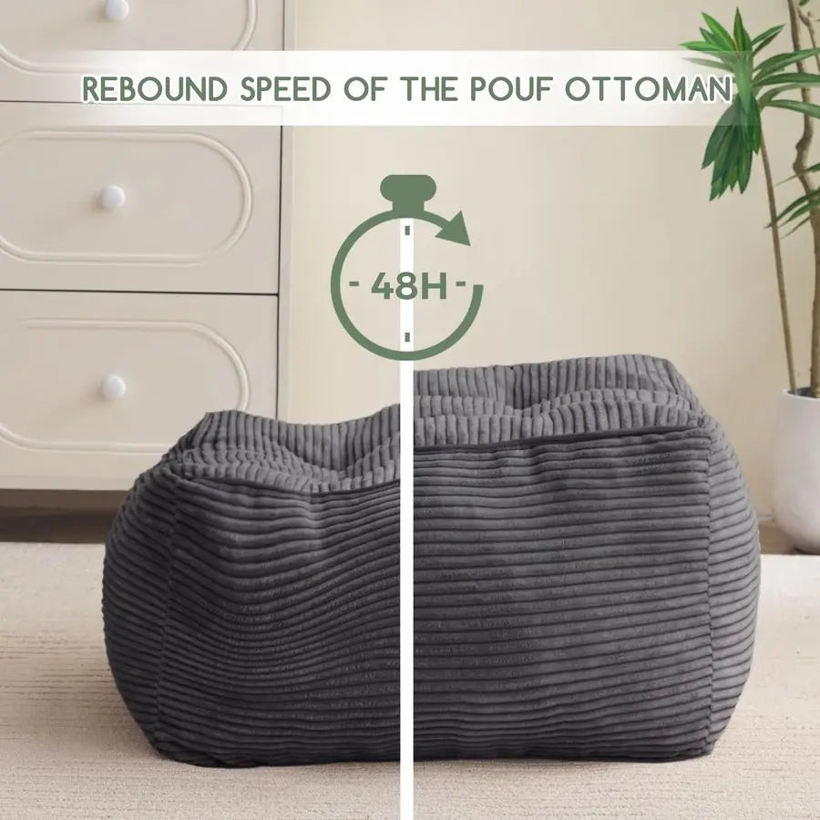 Square Stuffed Pouf Ottoman, Corduroy Poufs with Foam Chunk Filling, Furry and Fluffy Pouf Foot Stool Storage Ottom Customizable