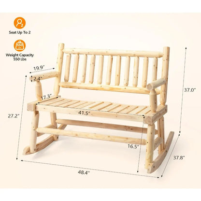 33.5in Wooden Rocking Chair Country Style Log Built 2 Person for In/Outdoor